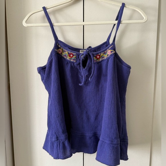 Route 66 Tops - Vintage Route 66 Y2K Tank Top Purple Embroidered Spaghetti Strap Bow Ruffles